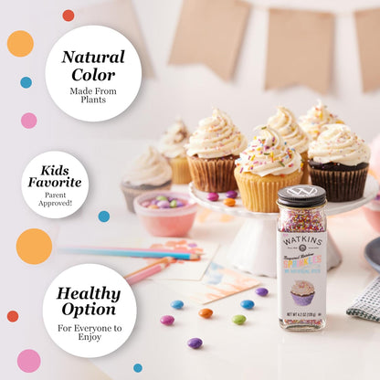 Watkins Gourmet Rainbow Nonpareils Sprinkles – Artificial Dye-Free Cupcake Topping for Kids' Birthday Cakes and School Bake Sales
