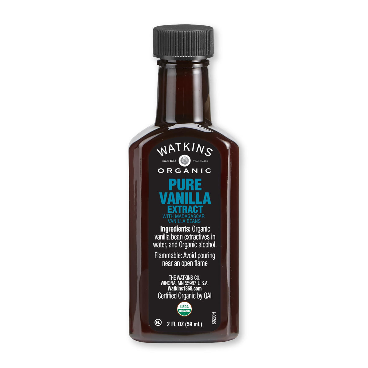 Watkins Organic Pure Vanilla Extract, with Madagascar Vanilla Beans, Non-GMO, Kosher, 2 oz. Bottle, 1-Pack