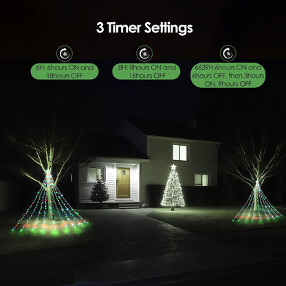 WBao Christmas Waterfall Lights for Home Facade, 344 LED Star Topper Cascade with 9 Color Variants to Match Living Room Aesthetic and Entryway Style