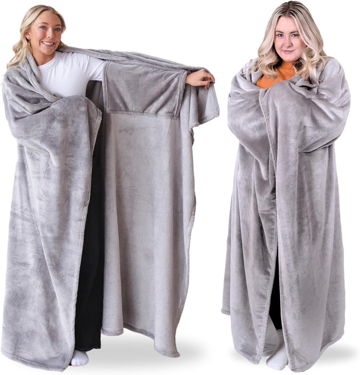 wearable blanket construction with arm openings for hands-free use
