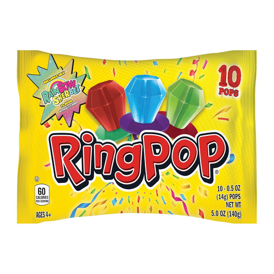 wearable hard candy lollipop with oversized eye-catching gem on a plastic ring base