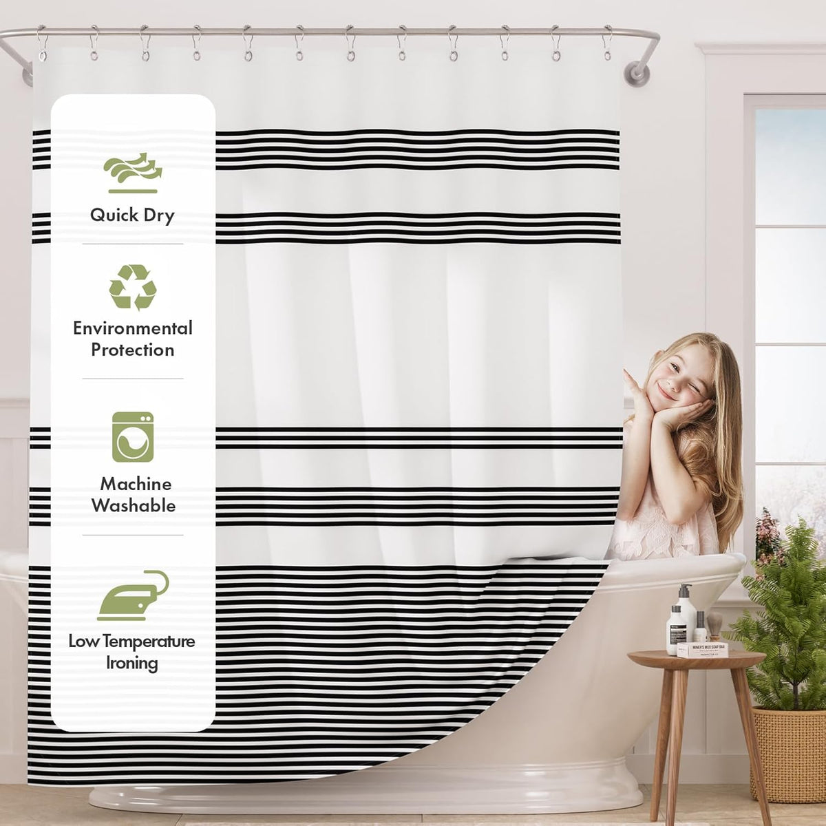 weighted hem to keep curtain hanging straight and prevent blowing