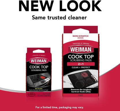 Weiman Cook Top Scrubbing Pads – Child-Safe Cleaning for Glass & Porcelain Stovetops, Burnt Food Remover
