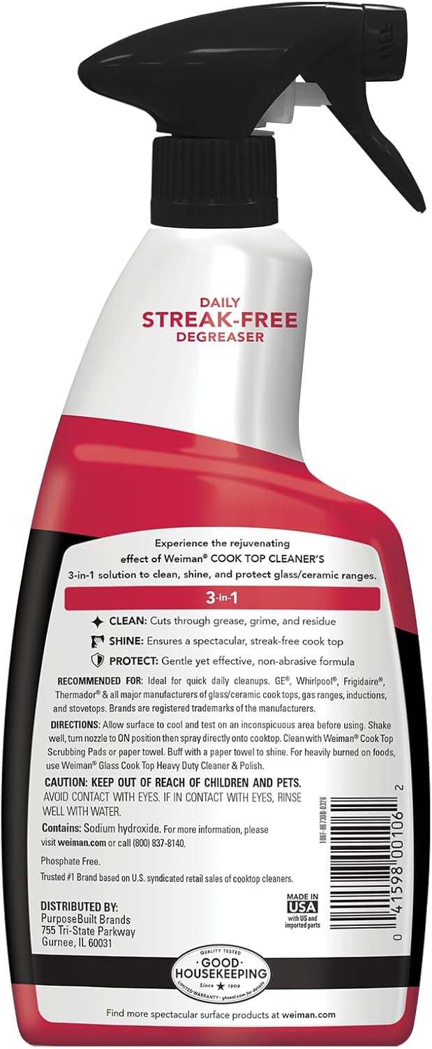 Weiman Cooktop Cleaning Spray & Microfiber Cloth – 60-Second Stovetop Reset for Busy Weeknight Home Cooks