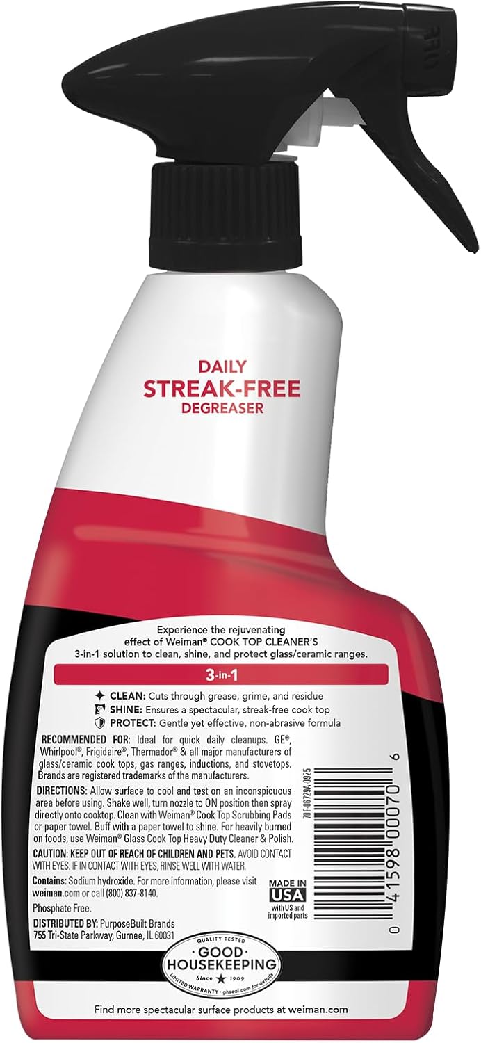 Weiman Cooktop Cleaning Spray & Microfiber Cloth – Sleek Glass Stovetop Care for a Polished Modern Kitchen Aesthetic