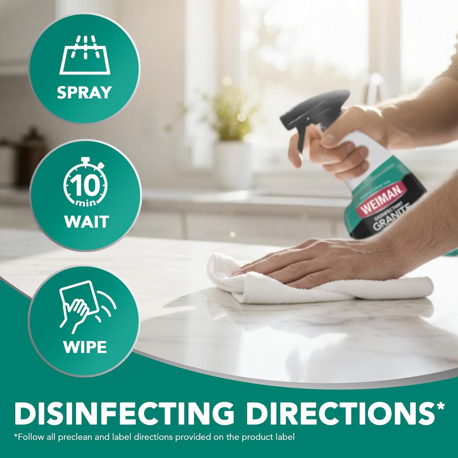 Weiman Disinfectant Granite Daily Clean & Shine – Mindful Kitchen Reset for Health-Conscious Home Cooks