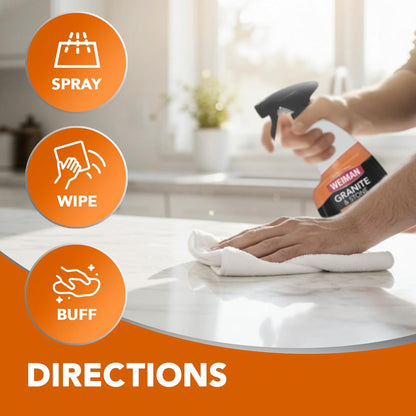 Weiman Granite Cleaner 3-in-1 – pH-Balanced, Non-Etching Formula Safe for Family Kitchens and Bathroom Counters