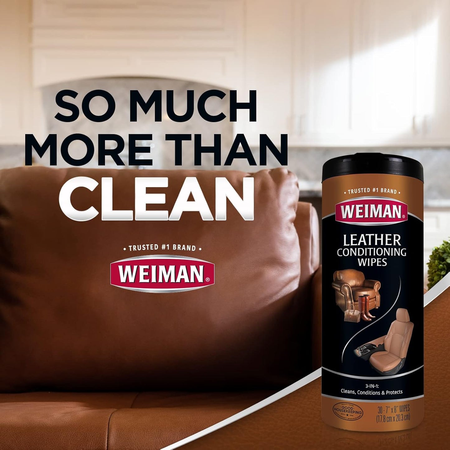 Weiman Leather Wipes - Portable Cleaner and Conditioner for Car Seats, SUV Cabins, and Motorcycle Gear, UVX-15 Sun Protection