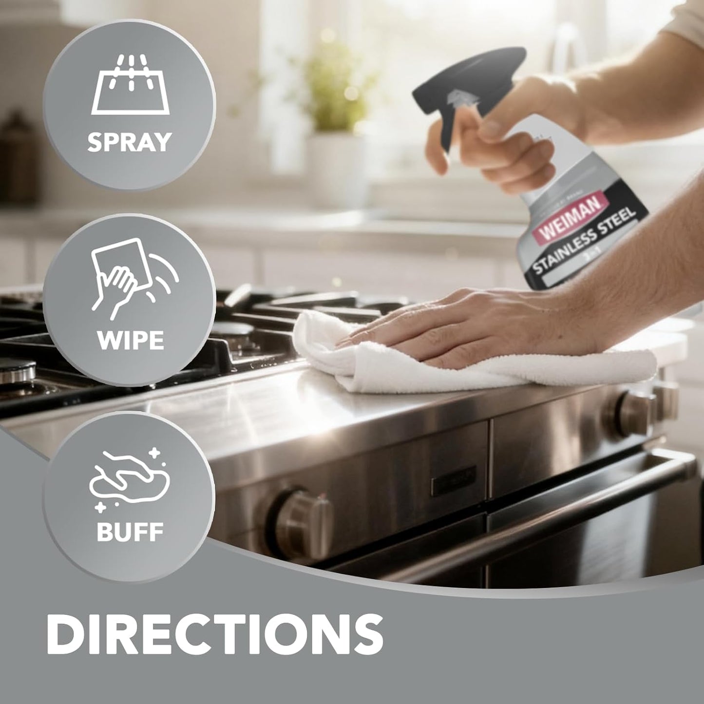 Weiman Stainless Steel Cleaner & Polish – Kid and Pet Safe Stainless Spray, Phosphate-Free Formula for Family Homes