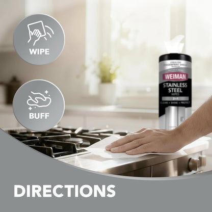 Weiman Stainless Steel Cleaner Wipes - Portable Cleaning for Patio Grills and Outdoor Kitchens, 30-Count Canister