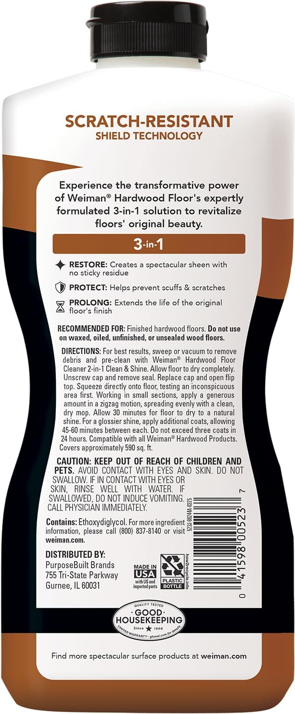 Weiman Wood Floor Polish and Restorer 3-Piece Bundle - Non-Toxic Hardwood Floor Care, No Harmful Residue for Family Homes