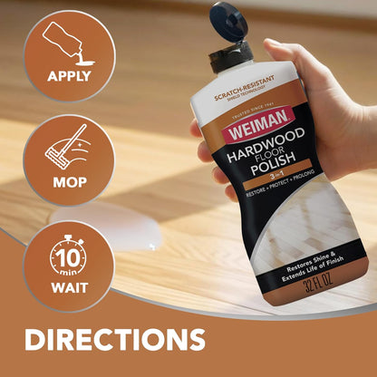 Weiman Wood Floor Polish and Restorer 3-Piece Bundle - Non-Toxic Hardwood Floor Care, No Harmful Residue for Family Homes