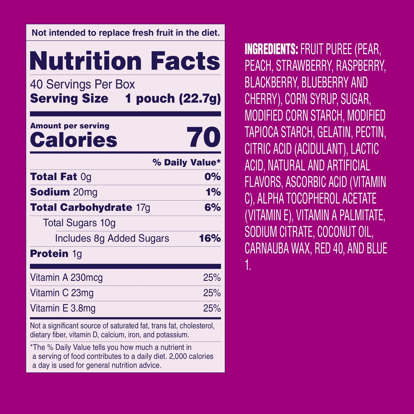 Welch's Fruit Snacks Berries 'N Cherries – Lunchbox Snack Pack for Kids' School Meals, 40 Single-Serve 0.8 oz Bags