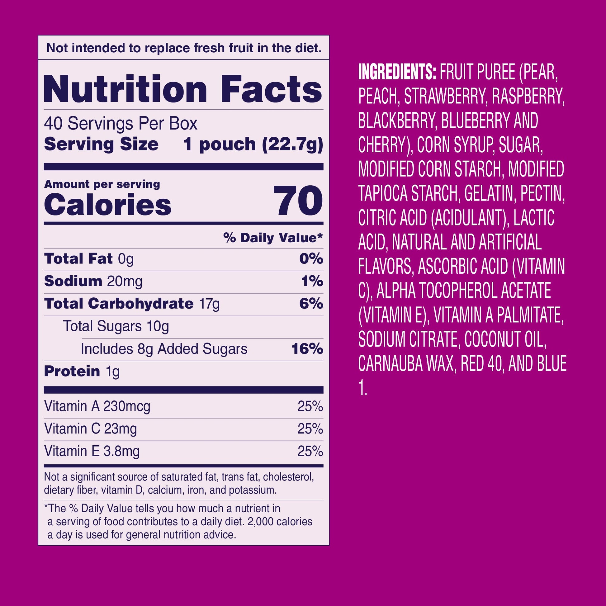 Welch's Fruit Snacks Berries 'N Cherries – Lunchbox Snack Pack for Kids' School Meals, 40 Single-Serve 0.8 oz Bags