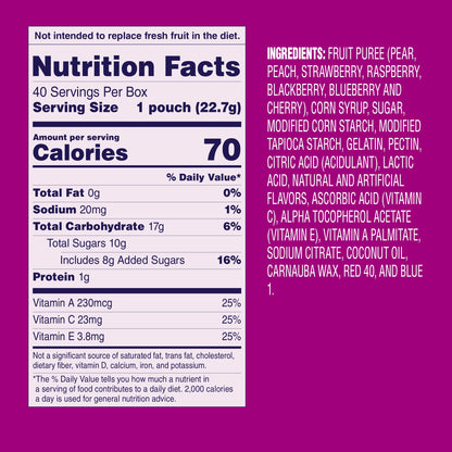 Welch's Fruit Snacks Berries 'N Cherries – Lunchbox Snack Pack for Kids' School Meals, 40 Single-Serve 0.8 oz Bags