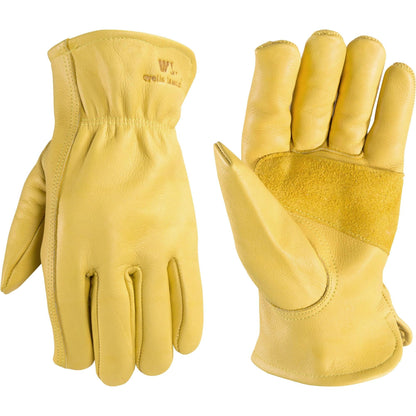 Wells Lamont Leather Work Gloves for Men – Grain Cowhide, Reinforced Palm – Ideal for Construction, Farming, Ranching – Ergonomic Fit, Keystone Thumb, Elasticized Wrist – Saddletan, Small (1129S)