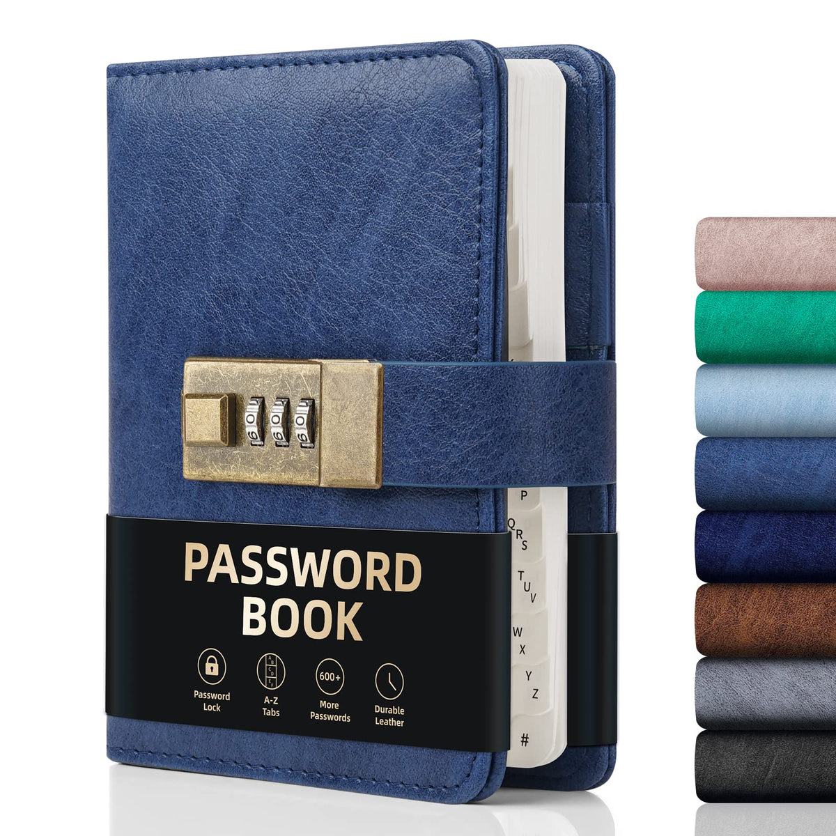 WEMATE Password Book with Lock, Password Book with Alphabetical Tabs 600+ Password Spaces, and Password Organizer Logbook, Password Keeper for Computer &amp;amp; Website Logins (4.33x6.18in) Blue
