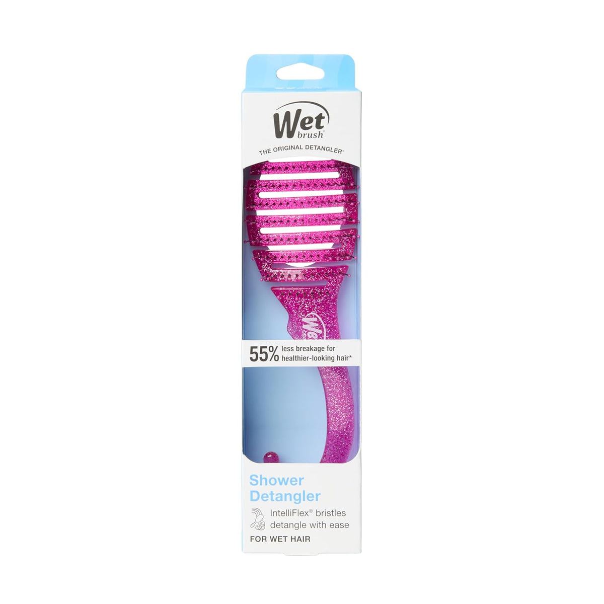 Wet Brush Shower Hair Detangler – Clean Design Hair Tool, Single-Color Glitter Brush for Uncluttered Bathroom Counters