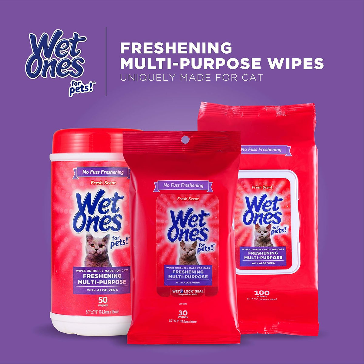 Wet Ones for Cats Freshening Wipes, Heartwarming Holiday Gift for Cat Moms Who Travel, 100 Count Canister