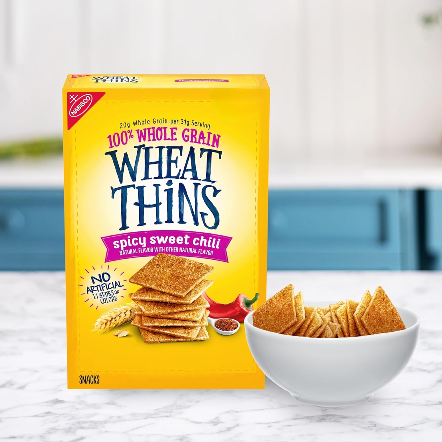 Wheat Thins Spicy Sweet Chili Crackers – Better-For-You Whole Grain Snack for Mindful Home Relaxation, 8.5 oz