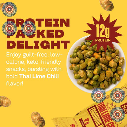 Where You Bean Edamame Snack (Thai Lime Chili) – Lunchbox Friendly Protein for Kids School Snacks, Crunchy Vegan Pouches, Pack of 8
