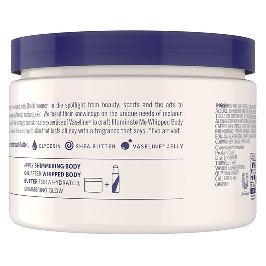 whipped lightweight body butter texture with luminous glow finish