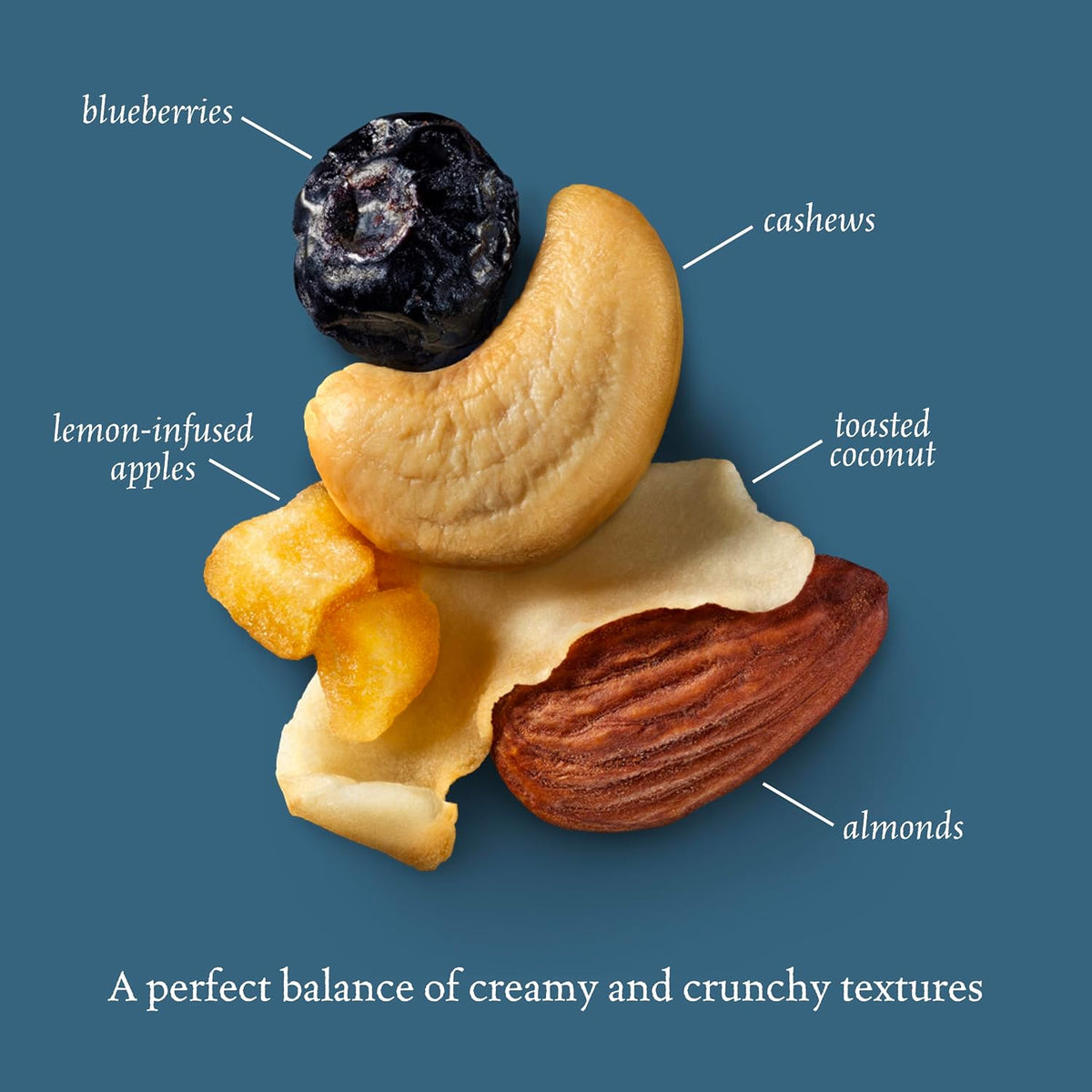 whole dried blueberries and dried apple pieces plus a hint of tangy lemon