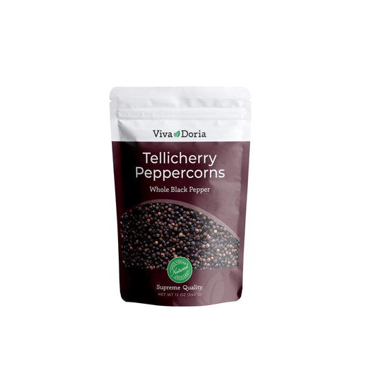 whole tellicherry black peppercorns, a premium cultivar from kerala, india