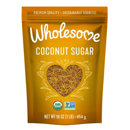 Wholesome Sweeteners 16-Ounce Organic Coconut Sugar, Non GMO, Gluten Free &amp;amp; Vegan Sweetener, for Baking, Sauces, and Smoothies, 1 Pack