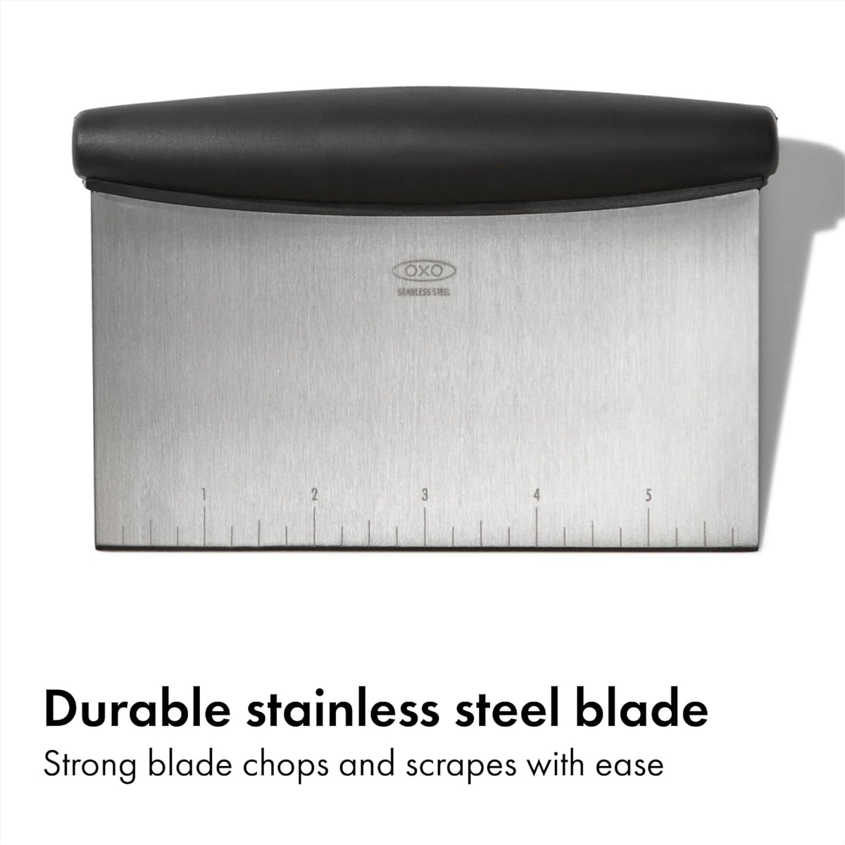 wide flat blade that doubles as a scoop for transferring chopped ingredients