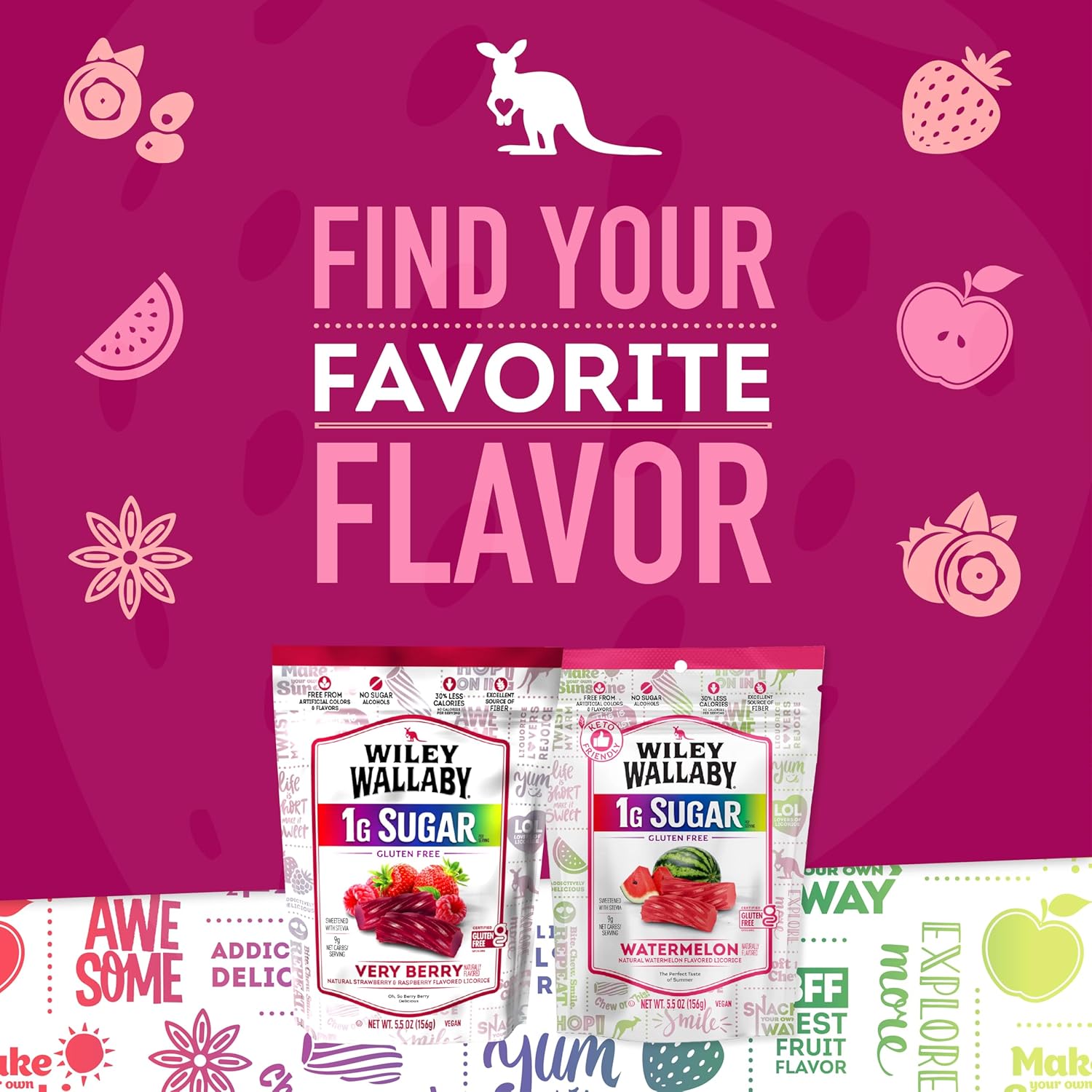 Wiley Wallaby Very Berry Licorice – Dye-Free Lunchbox Snack for School and After-School Treats