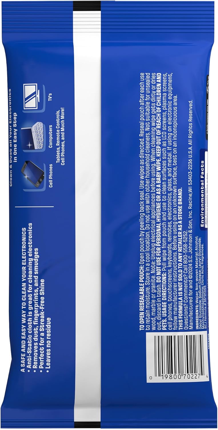 Windex Electronic Cleaning Wipes – On-the-Go Screen Care, Slim Pouch for Cars, Travel, and Commutes