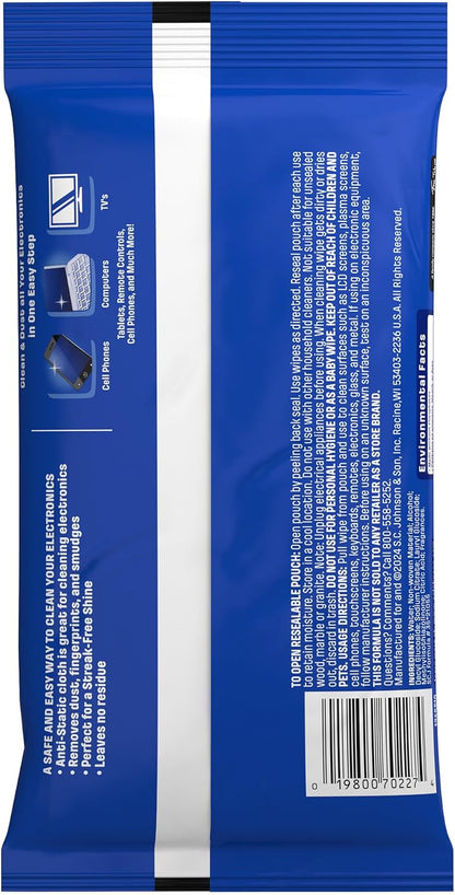 Windex Electronic Cleaning Wipes – On-the-Go Screen Care, Slim Pouch for Cars, Travel, and Commutes
