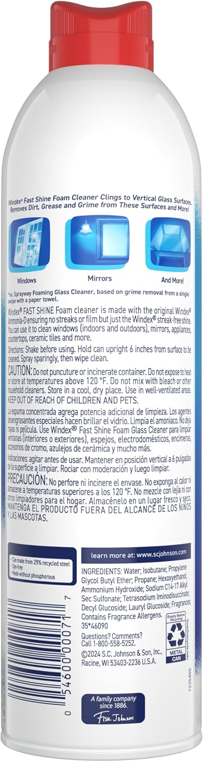 Windex Fast Shine Foam Glass Cleaner – One-Can Solution for an Uncluttered Cleaning Cabinet