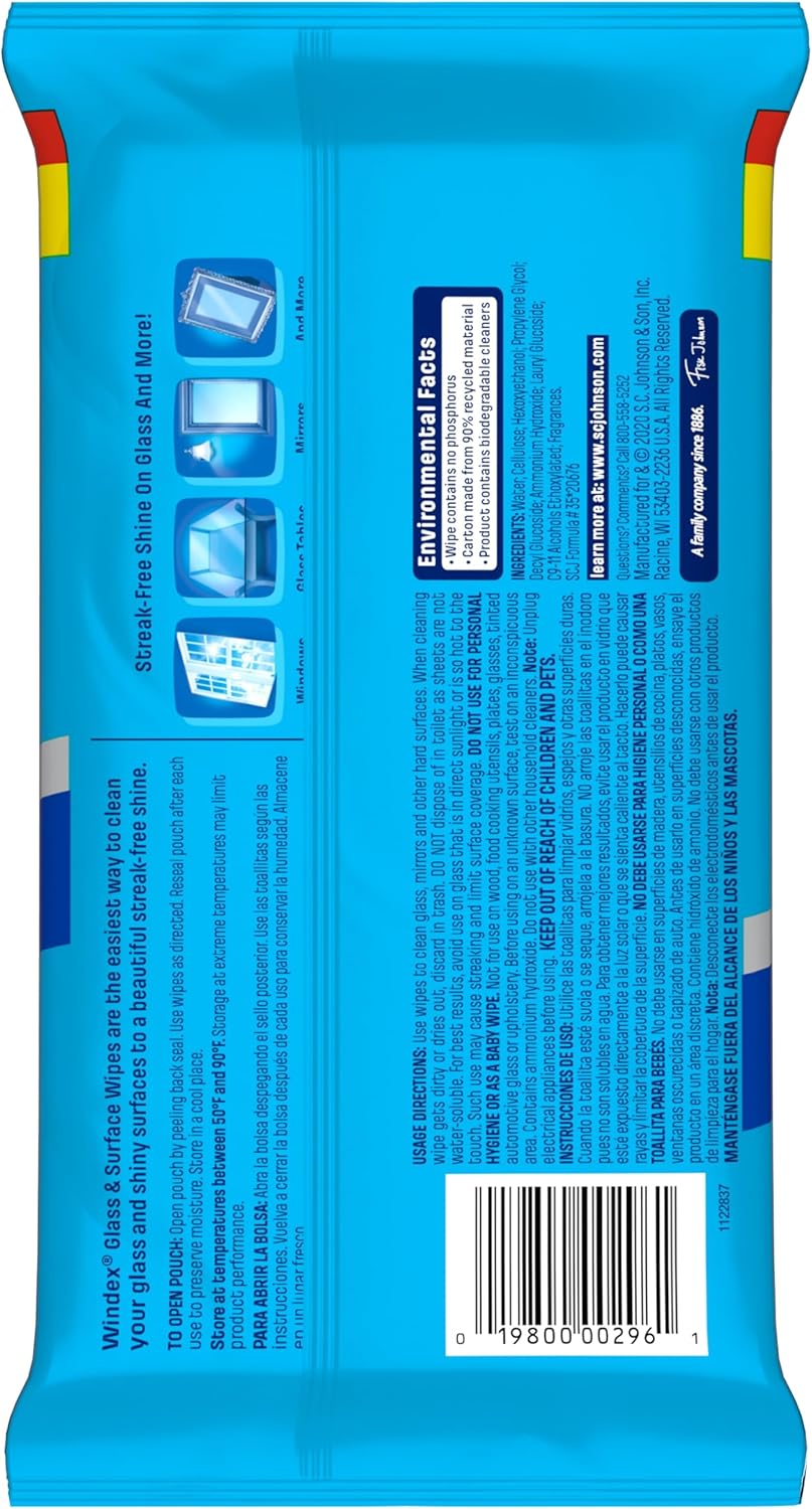 Windex Pre-Moistened Wipes – Travel-Friendly Glass Cleaner for RV Windows and Camper Mirrors