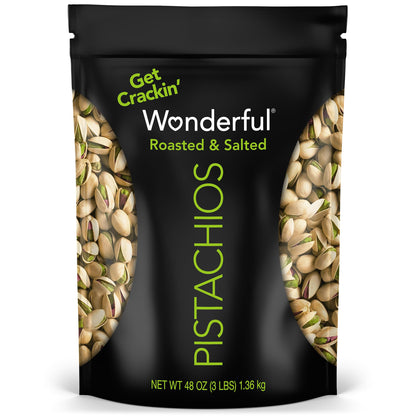 Wonderful Pistachios In Shell, Roasted &amp;amp; Salted Nuts, 48 Ounce Resealable Bag, Protein Snacks, Bulk Snacks, Healthy Snacks for Adults