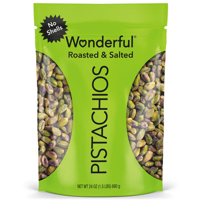 Wonderful Pistachios No Shells, Roasted &amp;amp; Salted Nuts, 24 Ounce Resealable Bag, Protein Snacks, Gluten Free, Healthy Snack