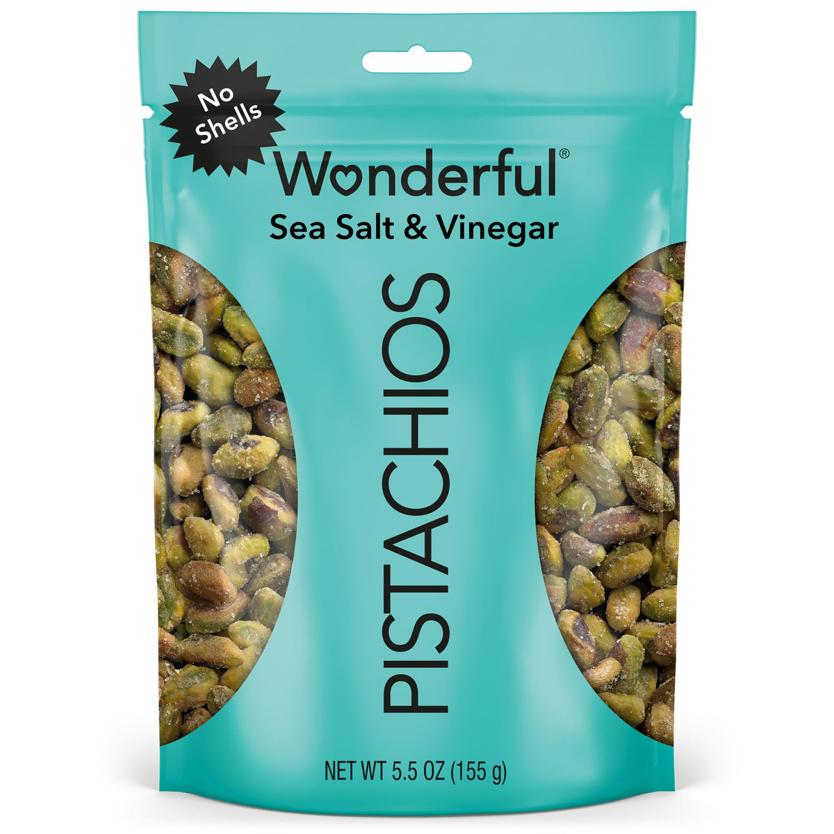 Wonderful Pistachios No Shells, Sea Salt &amp;amp; Vinegar Nuts, 5.5 Ounce Resealable Bag, Protein Snacks, Vegan Snacks, Healthy Snacks for Adults