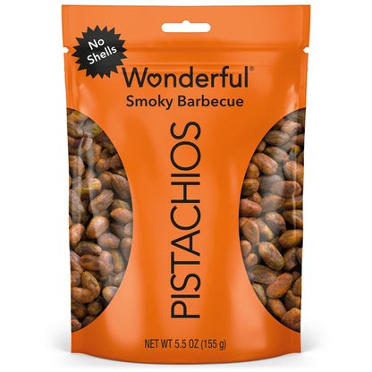 Wonderful Pistachios No Shells, Smoky Barbecue Flavored Nuts, 5.5 Ounce Resealable Bag, Protein Snacks, Gluten Free Snacks, Healthy Snack