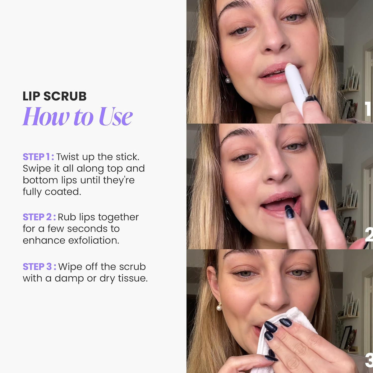Wonderskin Lip Scrub – Streamlined Vanity Essential, One-Step 3-in-1 Lip Prep Crayon