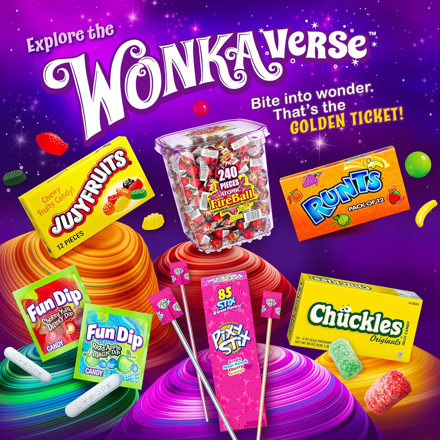 Wonka Jujyfruits Assorted Gummy Candy, 12oz Resealable Nostalgic Gift Bag for Retro Candy Lovers and Coworkers