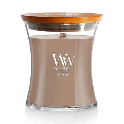 WoodWick Cashmere Holiday Candle Gifts for Women and Men, 9.7 oz Medium Hourglass Candle with Crackling Wick
