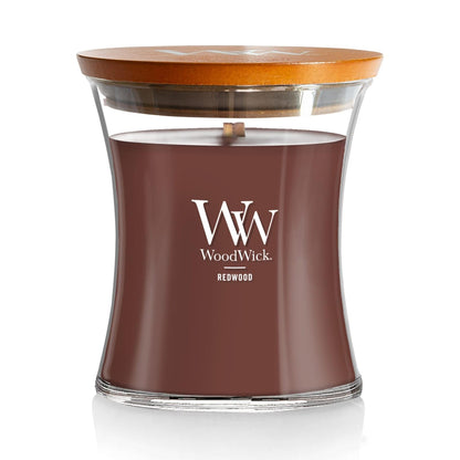 WoodWick Redwood Holiday Candle Gifts for Women and Men, 9.7 oz Medium Hourglass Candle with Crackling Wick