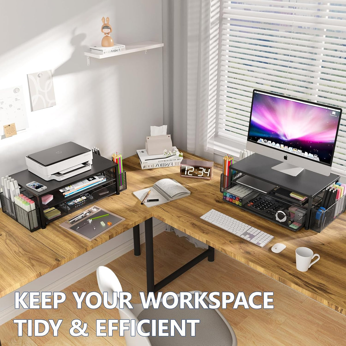 WorkLouder Clean-Line Laptop Stand – Scandinavian-Style Monitor Riser with Pen Holders and Drawer