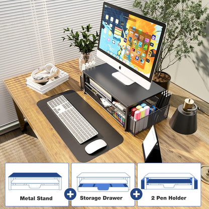 WorkLouder Clean-Line Laptop Stand – Scandinavian-Style Monitor Riser with Pen Holders and Drawer