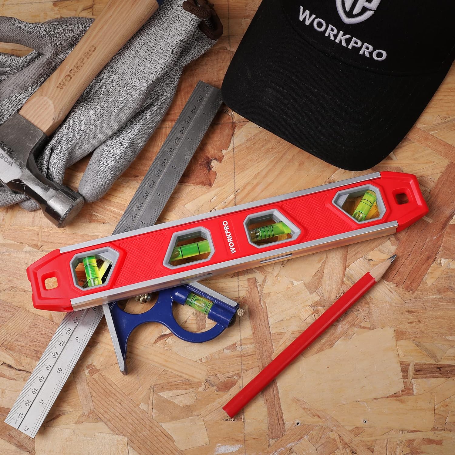 WORKPRO 12 Inch Torpedo Level - Magnetic Pocket Leveler for Solo DIY Jobs, Hands-Free Pipe and Stud Work