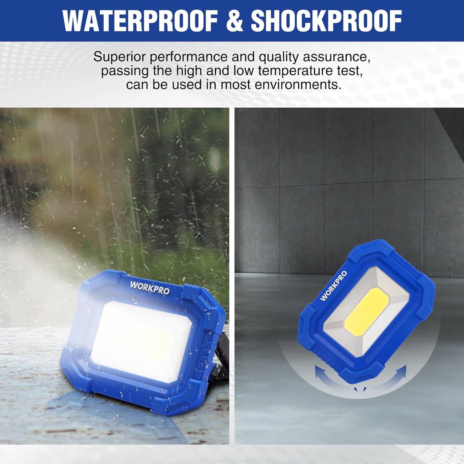 WORKPRO Rechargeable Work Light – Hands-Free Magnetic Floodlight for Car Repair and Garage Work, 2 Pack