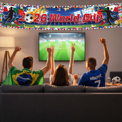 World Cup 2026 Flags Banner – Outdoor Patio Decor for Backyard Watch Parties, 118-Inch Cloth