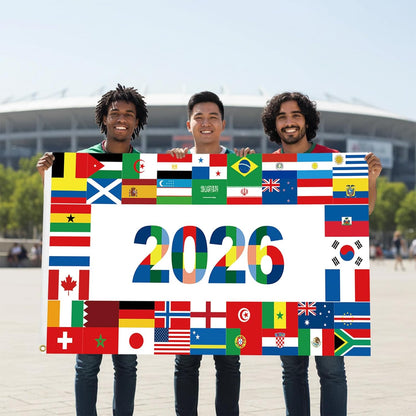 World Cup Flag 2026 – Birthday Gift for Soccer Fans, 200+ Country Flags Banner for Match Day Surprises