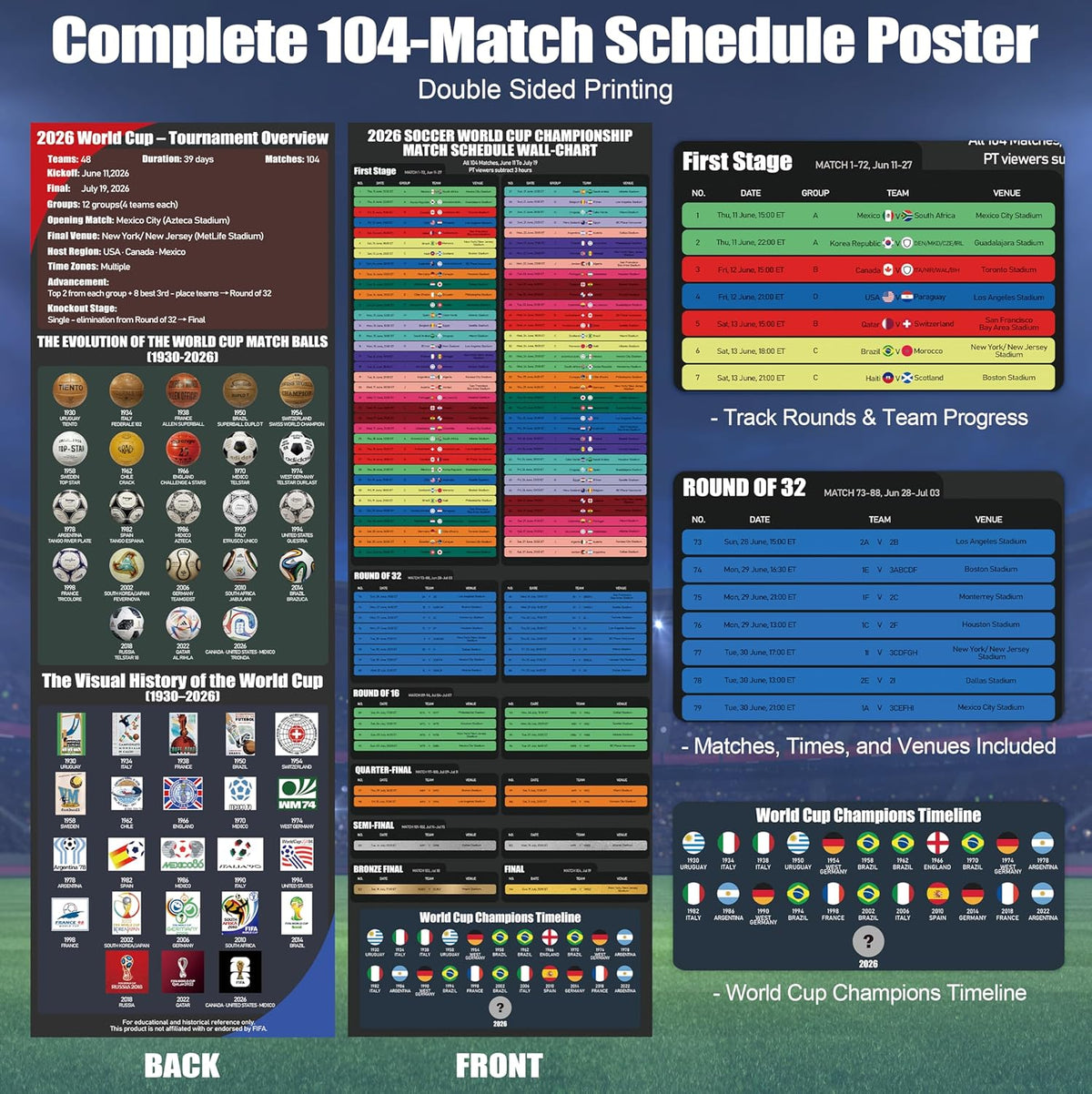World Cup Wall Chart 2026 Poster Set – Statement Living Room Decor for Dedicated Soccer Enthusiasts